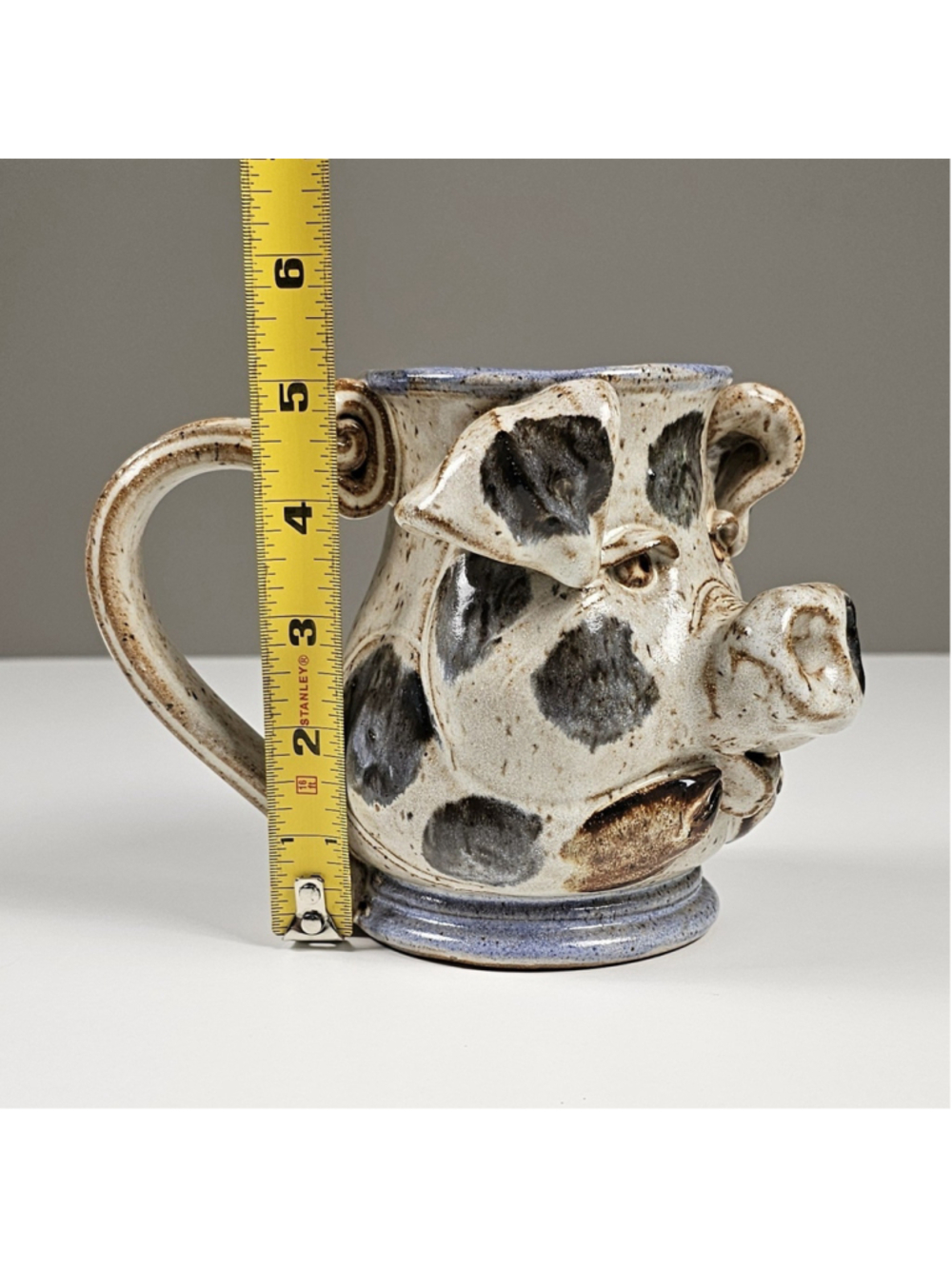 Vintage 1980 Coiner Deneen Pottery Pig Face Mug Whimsical Studio Art Stoneware - Picture 7 of 11